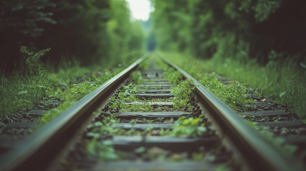 Überwachsene Eisenbahnschienen