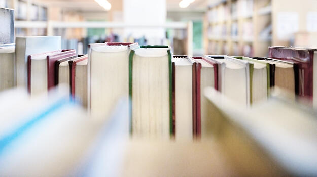 Bücher in einem Bücherregal.