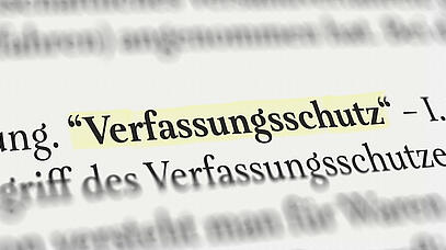 Auszug aus dem Gesetzestext "Verfassungsschutz" ist gelb markiert