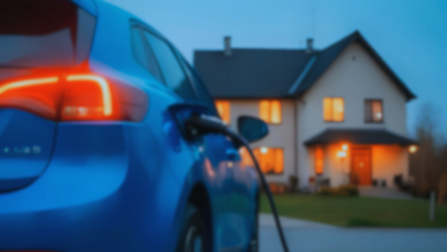 E-Auto lädt vor einem Einfamilienhaus