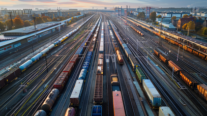 Parallel liegende Gleise mit Güterzügen