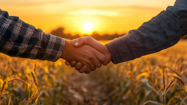 Zwei Hände, die sich auf einem Feld die Hand geben