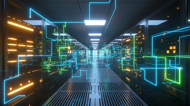 Neonlinien in Serverraum